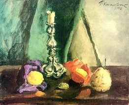 Still Life. Candlestick and pear.