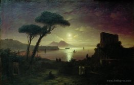 The Bay of Naples at moonlit night