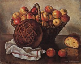 Still Life with Apples and a round bread 