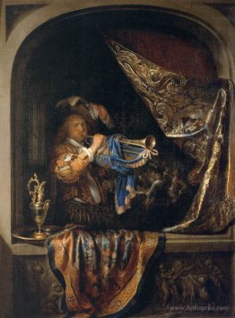 Trumpet Player in front of a Banquet