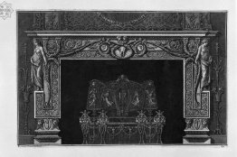 Fireplace: in the frieze horse skull between two cameos; rich in