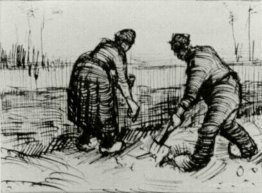 Peasant Man and Woman Planting Potatoes