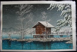 Kansau Shrine in Snow at Lake Tazawa