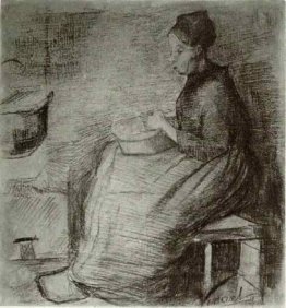 Woman, Sitting by the Fire, Peeling Potatoes