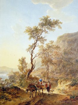 Italian landscape with herdsmen couple