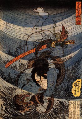 Takagi Toranosuke capturing a kappa underwater in the Tamura riv