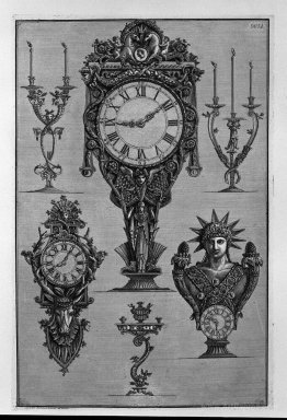 Three clocks and three candelabra