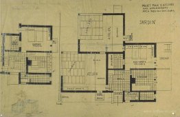 Double studio apartment design, plans and axonometry