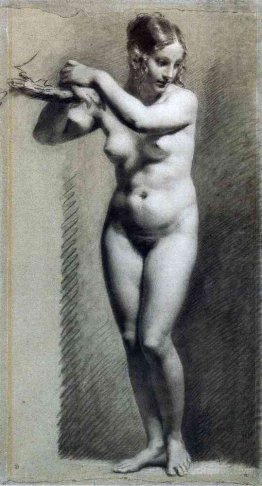 Drawing of Female Nude with charcoal and chalk