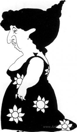 Caricature of a figure in a sunflower dress