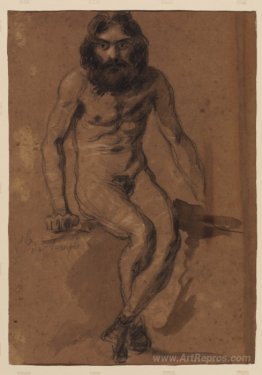 Nude bearded man, seated