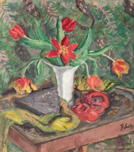 Still Life with Lilies, Fan and Red Mask