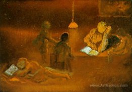 Reading. Family Scene by Lamplight