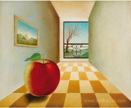 Apple in front of an open window