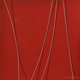 Untitled (Black and White Lines on Red Background)