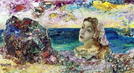 Surrealistic portrait of Marusia by the sea