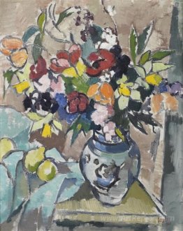 Still Life With Vase Of Flowers And Citrus Fruit