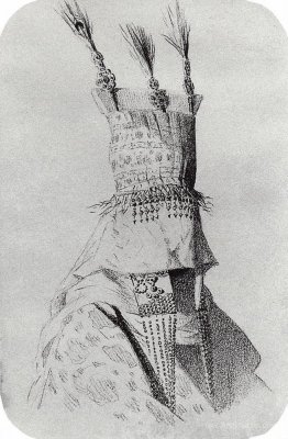 Kyrgyz-bride outfit with a headdress covering the face