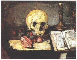 Still life with skull, candle and book