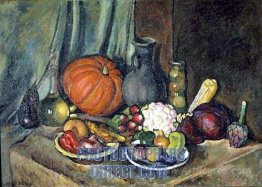 Still life with pumpkin and a pitcher