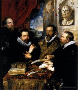 Selfportrait with brother Philipp, Justus Lipsius and another sc