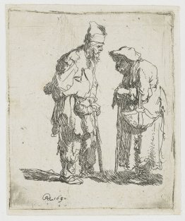 Beggar man and beggar woman conversing