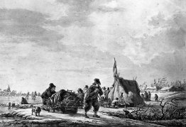 Winterview of men with sledge