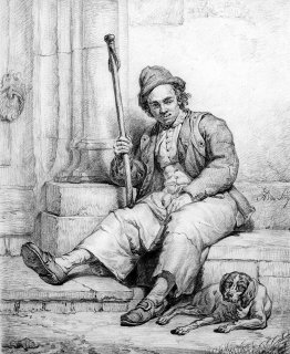 Sitting man with dog