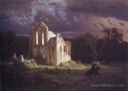 Ruins in the moonlit landscape