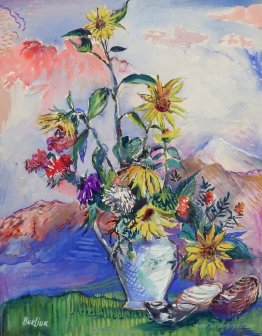 Flowers and Seashells in a Mountain Landscape