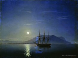 Sailing off the coast of the Crimea in the moonlit night