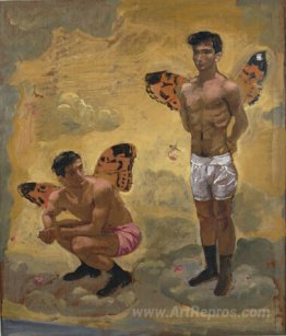 Two men with butterfly wings , black shoes