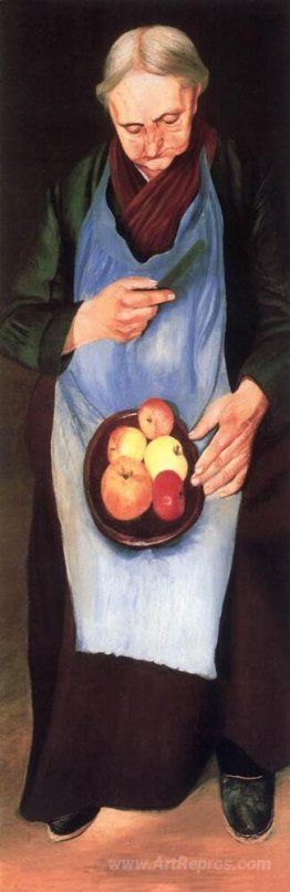 Old Woman Peeliing Apple