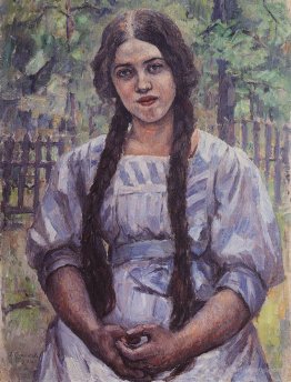 A girl with braids. Portrait of A. A. Dobrinskaya.