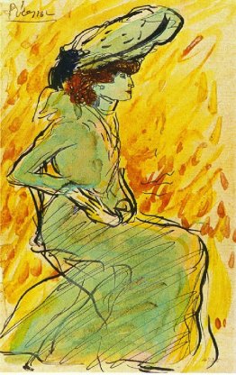 Seated woman in green