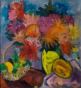 Still Life with Dahlias and Fruit