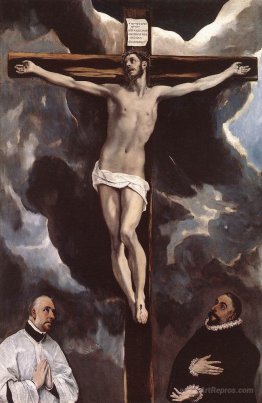 Christ on the cross adored by two donors