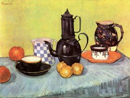 Still Life with Blue Enamel Coffeepot, Earthenware and Fruit