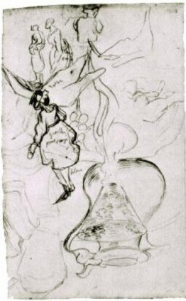 Can, Books, Wineglass, Bread and Arum Sketch of Two Women and a