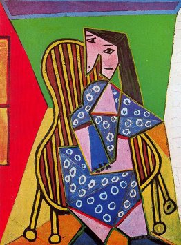 Woman in striped armchair