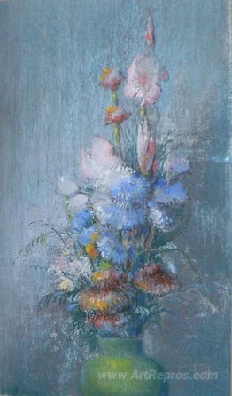 Flowers in a Green Vase