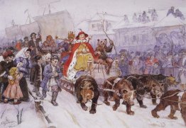 Big masquerade in 1772 on the streets of Moscow with the partici