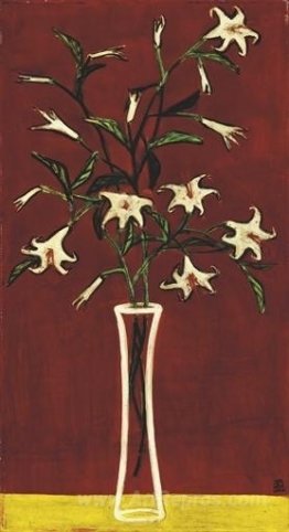 Vase of Lilies with Red Ground