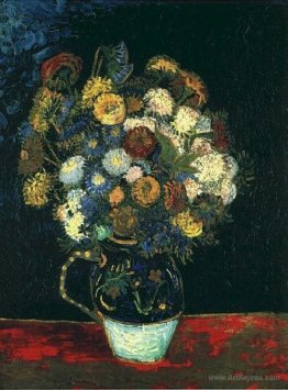 Still Life Vase with Zinnias