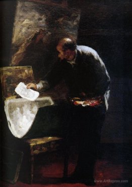 Painter dividing into sheets a paperboard of drawing