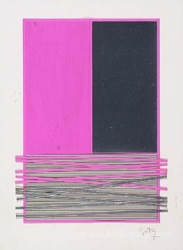 Abstract Composition with Silver and Magenta