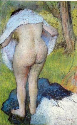 Nude Woman Pulling on Her Clothes