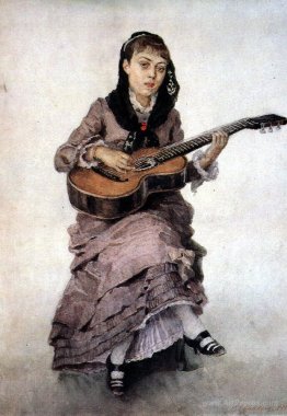 Portrait of princess S. A. Kropotkina with guitar