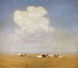 Noon. Herd in the steppe