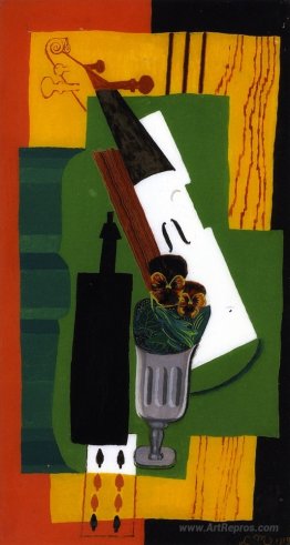 Violin, Bottle Flowers in a Glass and Eight of Spades